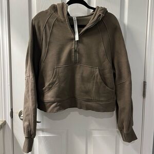 hazel colored lululemon scuba half-zip hoodie